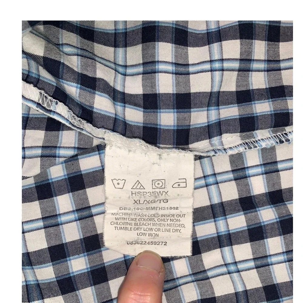 Wrangler Mens XL Short Sleeve Button Down Shirt Blue White Plaid Wrinkle Resist - Picture 8 of 11